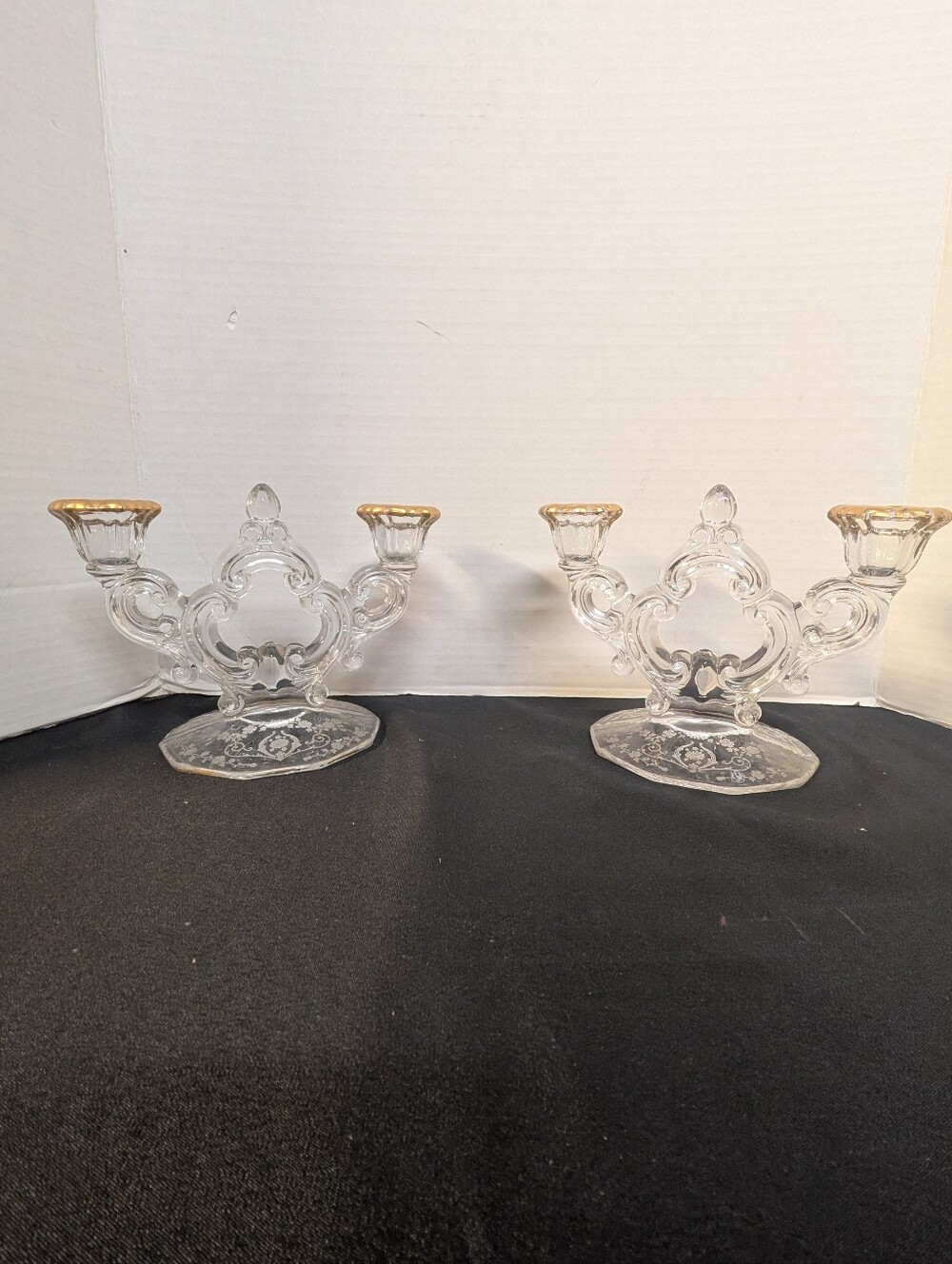 VINTAGE CAMBRIDGE GLASS DOUBLE CANDLE HOLDERS Set of 2 Lot